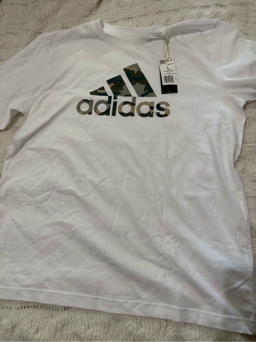 adidas White Tee with Camo Logo